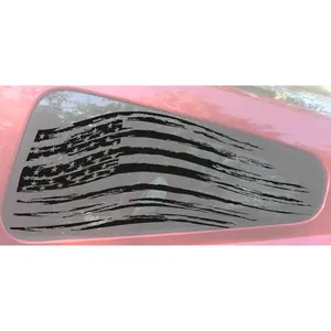 Truck Decal American Flag Distressed Car Vinyl Corner Window Decal - Gloss Black, 18.5" x 7.5", Permanent Adhesive, 2 Pieces, Ready for Application
