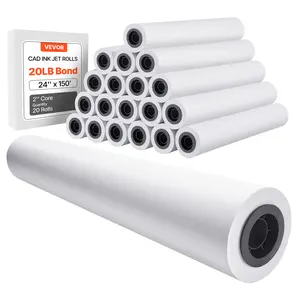 VEVOR Wide Format Paper, 24 in x 150 ft Plotter Roll, 20 Rolls CAD Bond Rolls with 2 in Core, 20 LB Bond Paper Rolls, Ideal for CAD Drawings, Engineering Plans, GIS Maps, and Architectural Designs