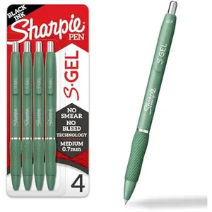 S-Gel Gel Pens, Green Barrel, Black Ink, Medium Point (0.7mm), 4 Count - For Home, Office, College, Journaling, Drawing, Note-Taking, Writing