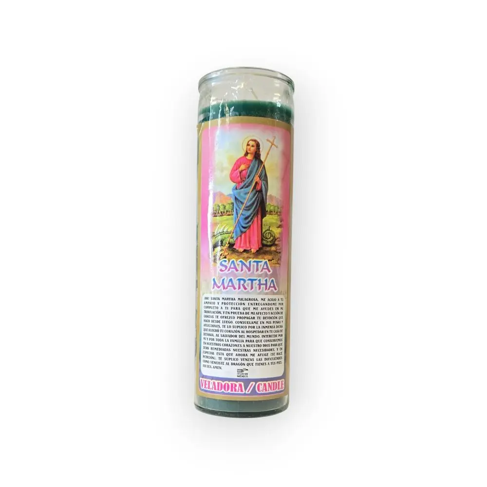 Santa Martha Traditional Unscented Veladora Candle - Green, 8 in, 7 Days Burn Time - Household Home Decor for Religious Rituals