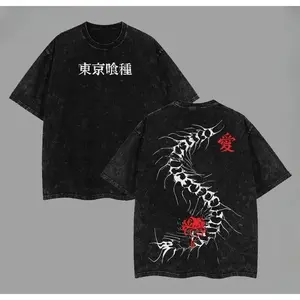 Valentine shirts Limited Edition Centipede Kaneki Ken Tokyo Ghoul Vintage Oversized Double-Printed Washed Tee Heavyweight Cotton Perfect for Anime Fans & Collectors! Graphic Tees Clothes Menswear