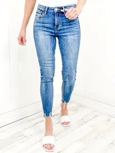 Vervet "Janet" Hi-Rise Distressed Hem Ankle Skinny Jeans