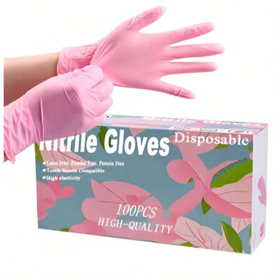 Baby Pink Gloves Disposable Latex-Free Food For Cooking Cleaning Household Pet Care Beauty Spa Pink Nitrile Gloves Powder Free Disposable Latex Free (100/Ct Box)