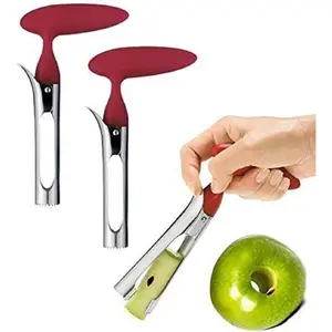 2 PACK -  Corer Lever Tool by  Stainless Steel Pear Fruit Seed Remover Cherry Red Grip with Serrated