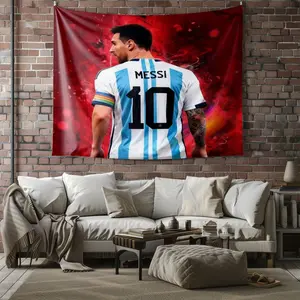 Messi Inspired Soccer Jersey Wall Tapestry, Digital Print Wall Hanging, Vibrant Energy Bedroom Decor, Unique Art for Soccer Fans, Modern Aesthetic Wall Tapestry for Living Room and Sports Rooms