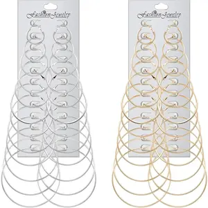 FLORIDECO 24Pairs Hoop Earrings Set Big Circle Earring Silver Tone Fashion Jewelry for Women Girls, Dia 2-7.5cm Daily Earcuff Trendy Fashionable Accessories