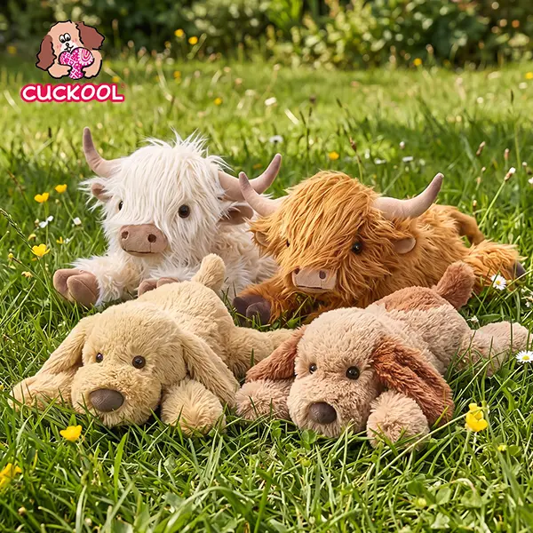 CUCKOOL 24-25in | 5lbs Highland Cow, Dog Weighted Stuffed Animals with Clay Beads, Microwavable Heating Pad, Heatable Weighted Plush Warm Gift for Stress & Period Pain Relief