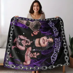 Wrestling Superstar Print Flannel Throw Blanket - Lightweight & Warm, Ideal for Sofa, Bed, Office, Travel, Camping - Stylish All-Season Use, Allseason Throw|Celebrity Print|Chainedge Trim, Wrestler.Christmas gift DreamyDwell Textiles
