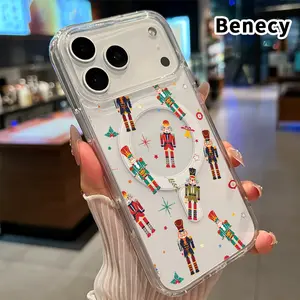 Clear Phone Case for iPhone 17 16  Pro Max Plus 15 14 13 12 11 Air E Nutcracker Christmas Dream  Pattern Magnetic Sunction Acrylic Back Full Body Protective Cover