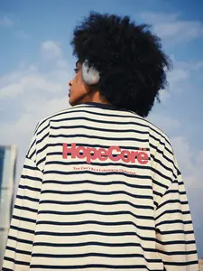 FDR "HopeCore" Unisex Long-Sleeved Striped Shirt Loose Fit Contrast Striped Crew Neck Tops Casual Fall Fashion Versatile Comfortable Pullover Womenswear Menswear Y2K Trend Streetwear Christian Tee Stylish