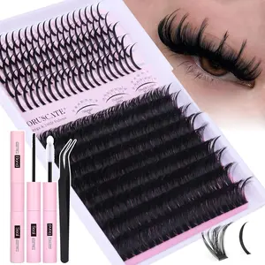Lash Clusters Kit 100D Long Lash Spikes Lash Extension Kit Thick Eyelash Clusters Volume Individual Lashes Kit Mega Cluster Eyelash Extensions Strip Lashes DIY Spiky Lash Bond and Seal by