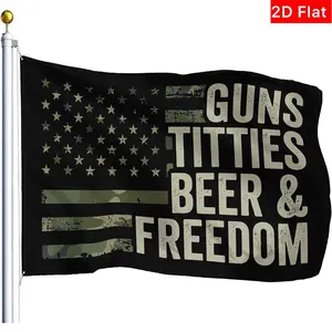 Outdoor Fun Drinking Party Banner, Gun Beer Freedom Flags, 2D Flat Banner 1pc, No Power Required, Pull Flag Banner