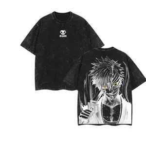Bleach Kurosaki Ichigo Graphic Tee, Men’s & Women’s Vintage Washed Cotton T-Shirt, O-Neck Short Sleeve Oversized Summer Top, Anime Streetwear, Y2K Fashion, Casual Soft Comfortable Everyday Anime Fan Apparel