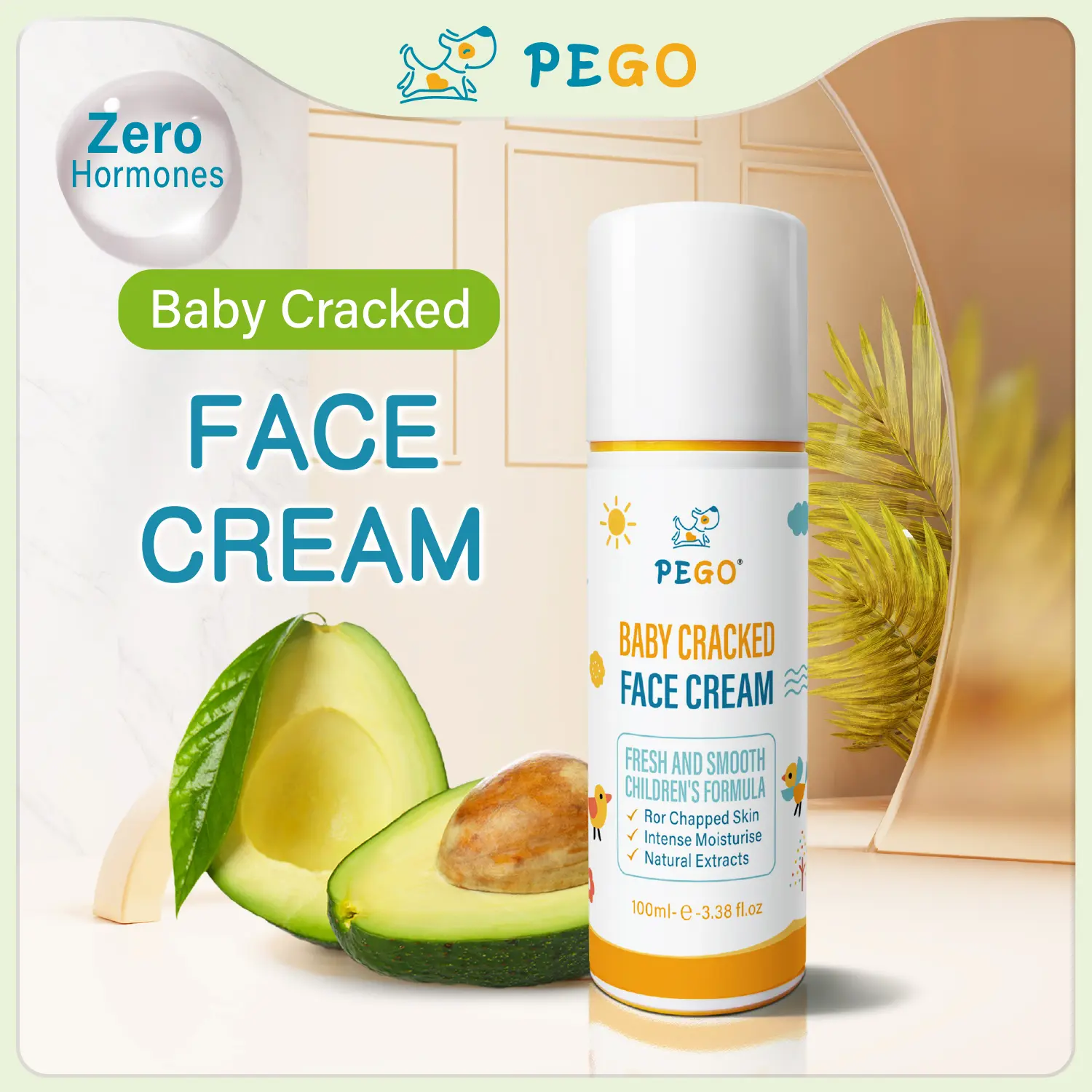 Baby Cracked Skin Moisturizing Face Cream, Daily Facial Moisturizer, Hydrating and Nourishing, Prevents Dryness and Cracking, Natural, Safe, Suitable for Babies and Kids, 3.38 oz.