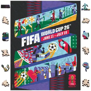 FIFA World Cup 2026 City Puzzle Kansas City Poster - Wooden Puzzle for Adult, 200 Pieces Irregular Shape Puzzle, 5MM Thick, Creative Collectible Gift for Fans, Officially Licensed Product, 9.3x11.8''