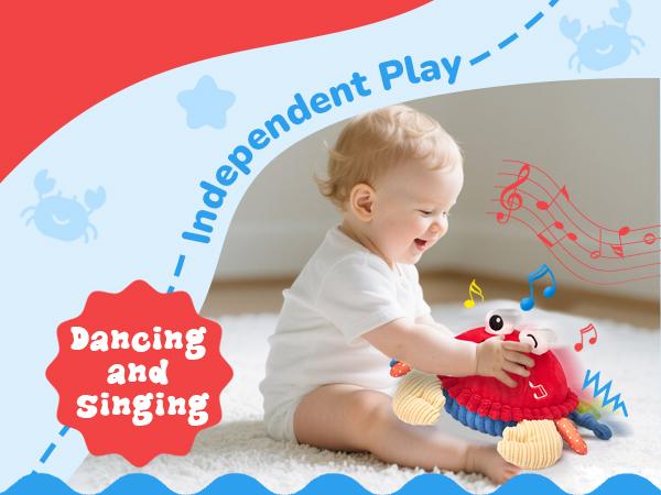 Hahaland Baby Musical Crab Plush Toy with 48 Songs & Recording Feature Interactive Dancing Toy for Tummy Time 0-3 Months 6-12 Months Baby Toddler Toy 1-3 Birthday Christmas Holiday Gifts