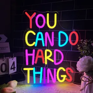 You Can Do Hard Things Neon Sign - Dimmable LED Wall Art with USB Connection, Colorful Multipurpose Motivational Slogan Atmosphere Light, Decorative Neon Light, Neon Lamps - Perfect for Bedroom, Office, Classroom, and Aesthetic Gift