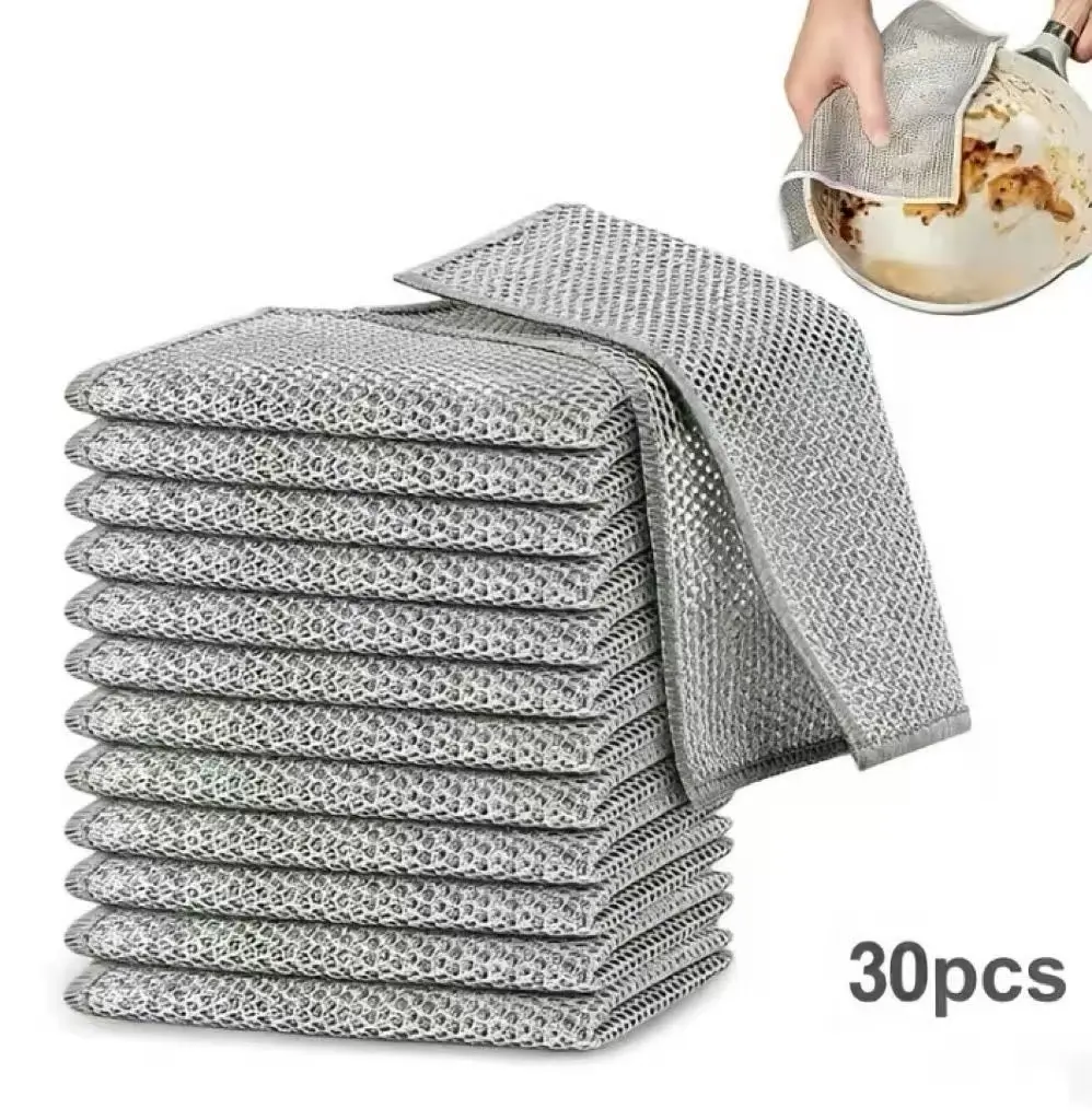 30-Pack Non-Scratch Wire Dishcloths | Dual-Layer Metal Scrubber Cloths | Multipurpose Kitchen Cleaning Pads | Wet & Dry Dishwashing & Cleaning Tools