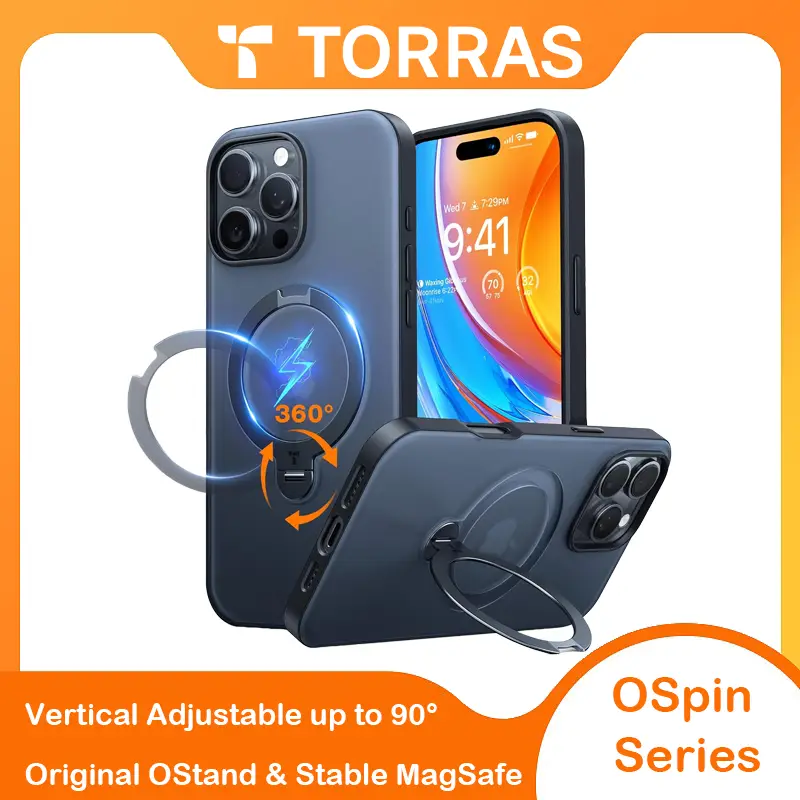 TORRAS OStand Spin Magnetic Stand for iPhone 16/15/14/13 Pro Max Samsung S25/24 Ultra plus Case, Fit for MagSafe, Military Grade Protective Case with