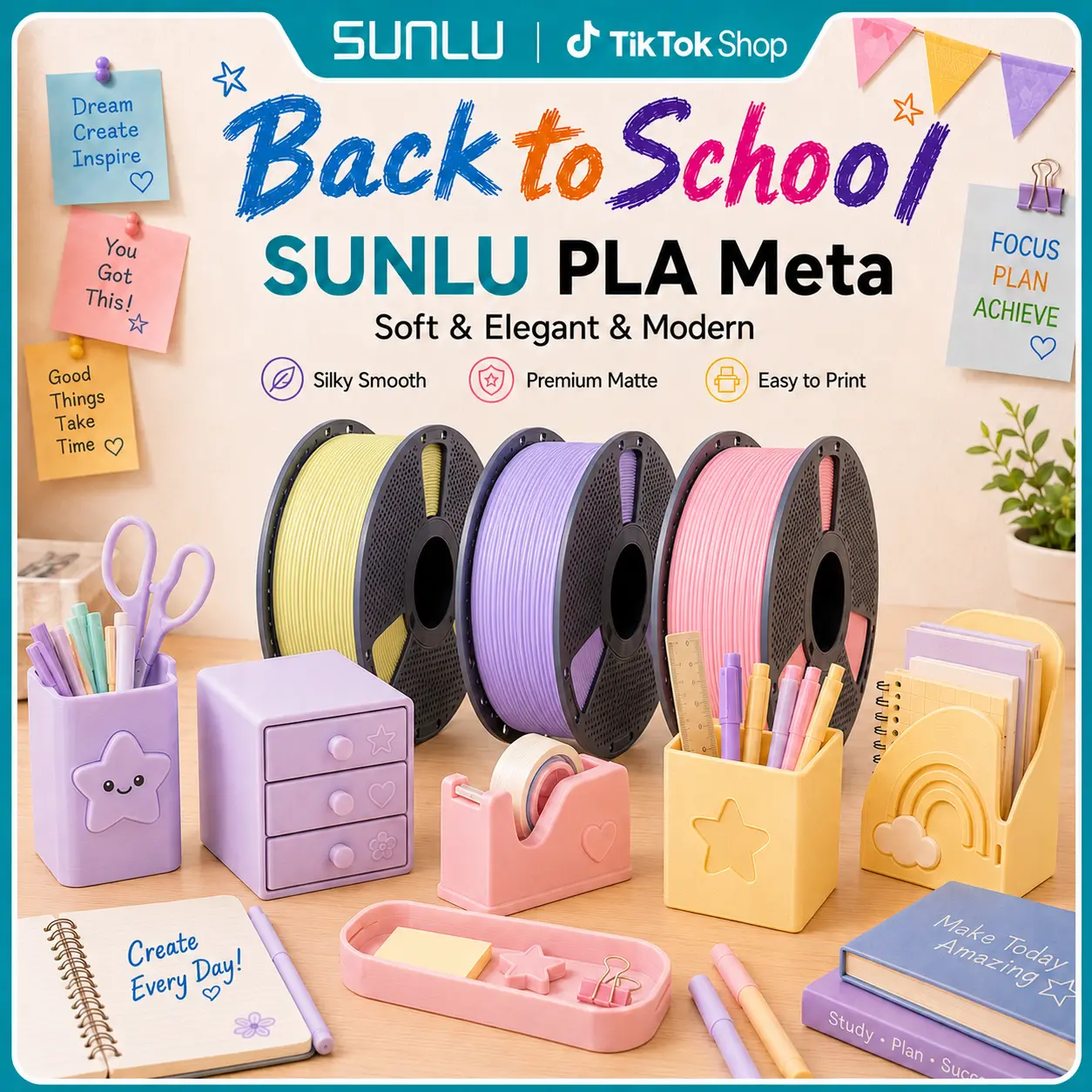 SUNLU 1KG 3D Filament | PLA Meta 3D Printer Filament - 1KG Macaron Colors, PLA Based, Fast Print, Glossy Finish, Low Warpage - 3D Printing Filament for Computers & Office Equipment