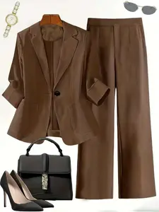 Women's Autumn Fashion Matching Work Office Suit Set, Elegant Two-Piece Fitted Western Style Blazer Outfit, Trendy Chic Womenswear Ladies' Clothing for Daily Wear & Special Occasions