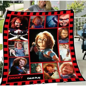 Halloween Horror Chucky Pattern, Flannel Blanket, Soft And Comfortable, Warm All Year Round Nap Blanket, Suitable For Office, Sofa, Bedroom Decoration, Outdoor Travel Decor