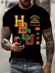 Men's 3D Printed HBCU T-Shirt - Celebrating Historic Black Colleges & Universities, Soft Breathable, Casual All-Season Wear, Comfortable Sporty Design with Vibrant "HBcu" Graphic
