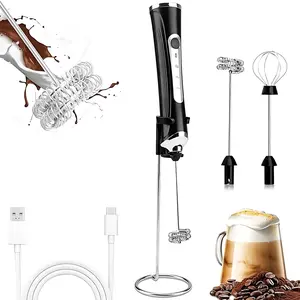 Kitchen Powerful Milk Frother with Stand Handheld rechargeable mixer Drink Foam Mixer for Coffee Lattes Cappuccinos Electric Hand Whisk mixing device White Beater