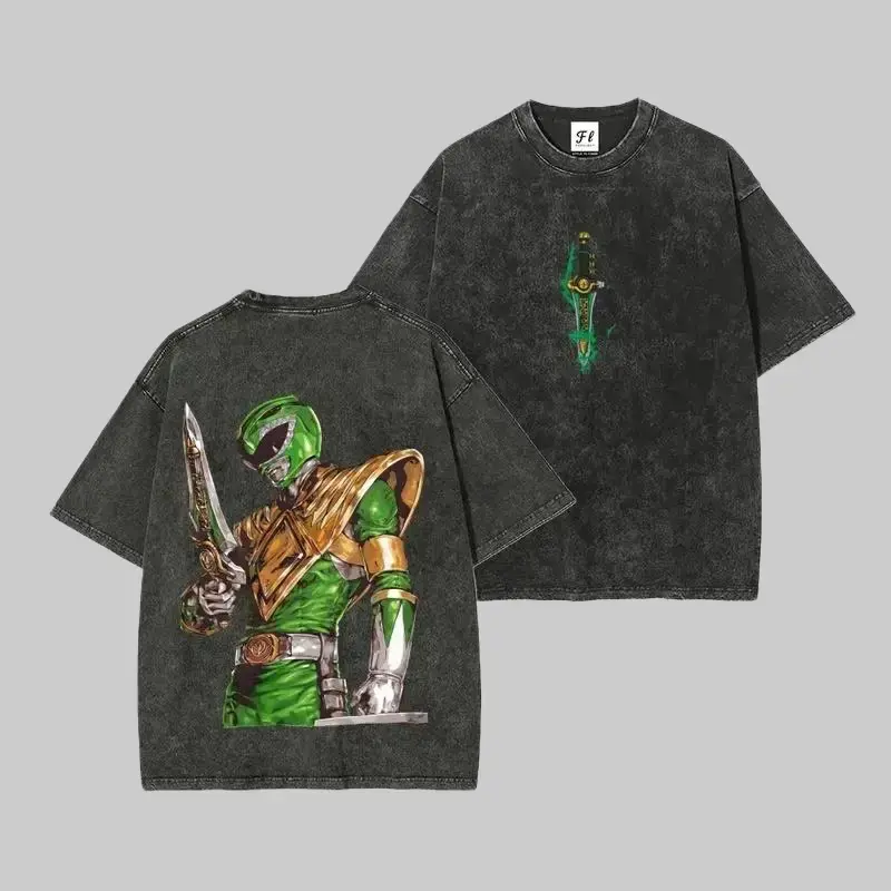 Ink Haus Store Green Ranger T-Shirt with Sword Design for Fans of Power Rangers The iconic "Green Ranger" from Power Rangers -- Short Sleeve Cotton Unisex Retro Wash Tee