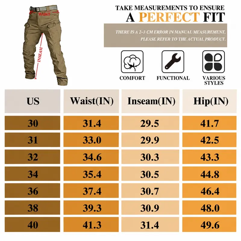 HOMUG Men's Fleece-Lined Tactical Cargo Pants, Windproof Warm Work Pants with Multi-Pockets, 320g Fabric, Regular Fit Outdoor Pants for Fall & Winter