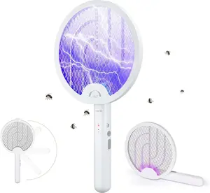 2026 4000V Handheld Foldable Electric Fly Swatter with Foldable Grip, 2-in-1 Rechargeable 1200mAh Battery Mosquito Killer Lamp with Purple Light, Safety Net for Indoors/Outdoors Home Care Supplies