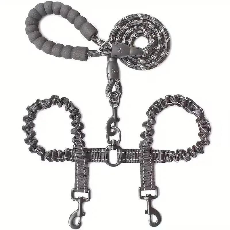 Dual Dog Leash - 360° Swivel, No-Tangle Walking Leash with Shock-Absorbing Bungee for Large Dogs (25-150 lbs, Black)