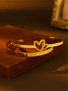 2-Piece Set: Minimalist Stainless Steel Open Bangle Set featuring Double Hollow-Out Hearts and "WWJD" Engraving  Stylish Gold-Tone Gift Bangles (Hypoallergenic & Durable)