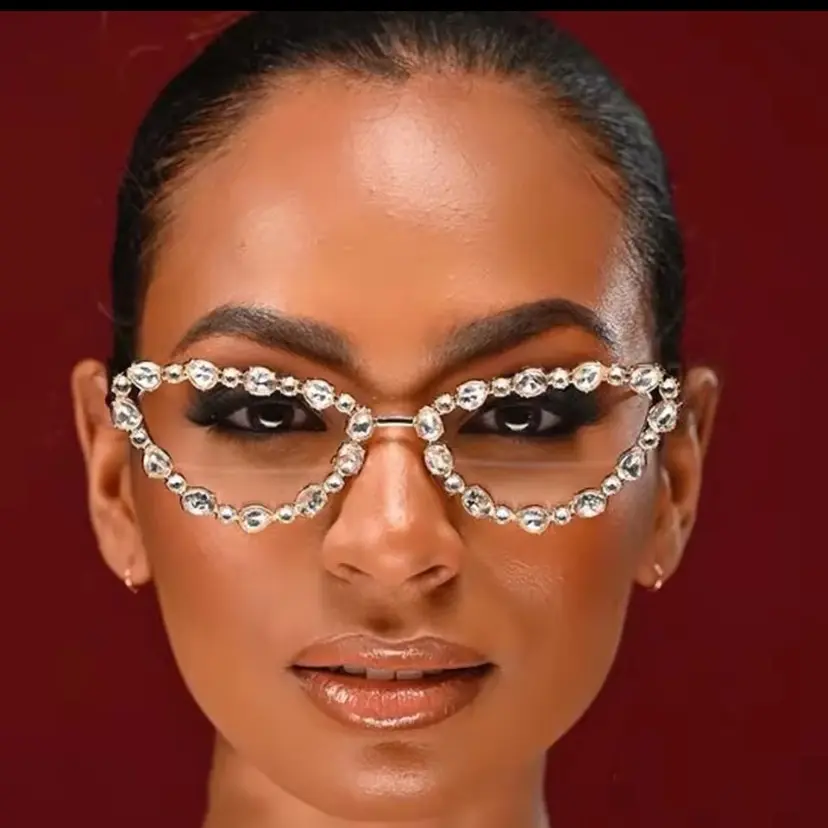 Luxury Rhinestone Eye Glasses - Clear Lens, Decorative, Party, Fashionable, Trendy, Stylish, Women's and Men's Accessory - Perfect for Special Occasions, Costume Sparkling Sunglasses - Elegant Design with Sparkling Accents, Lightweight & Comfortable Fit