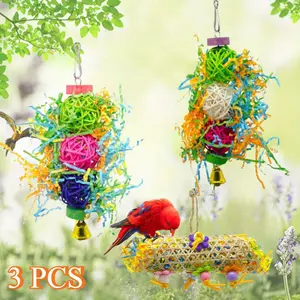 3PCS Bird Foraging Toy for Parakeets, Chewable Hanging Toy, Paper Shredder for Birdcage Accessories, Bird Rope Habitat Suitable for Parakeet Companions