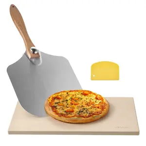 VEVOR Pizza Stone, 20x 14x 0.6 in Rectangular Cordierite Pizza Stone, 1450 Heat-Resistant Cook Stone, Extra Large Baking-Stone with Metal Peel, Scraper, for Kitchen Bake Oven, BBQ Grill