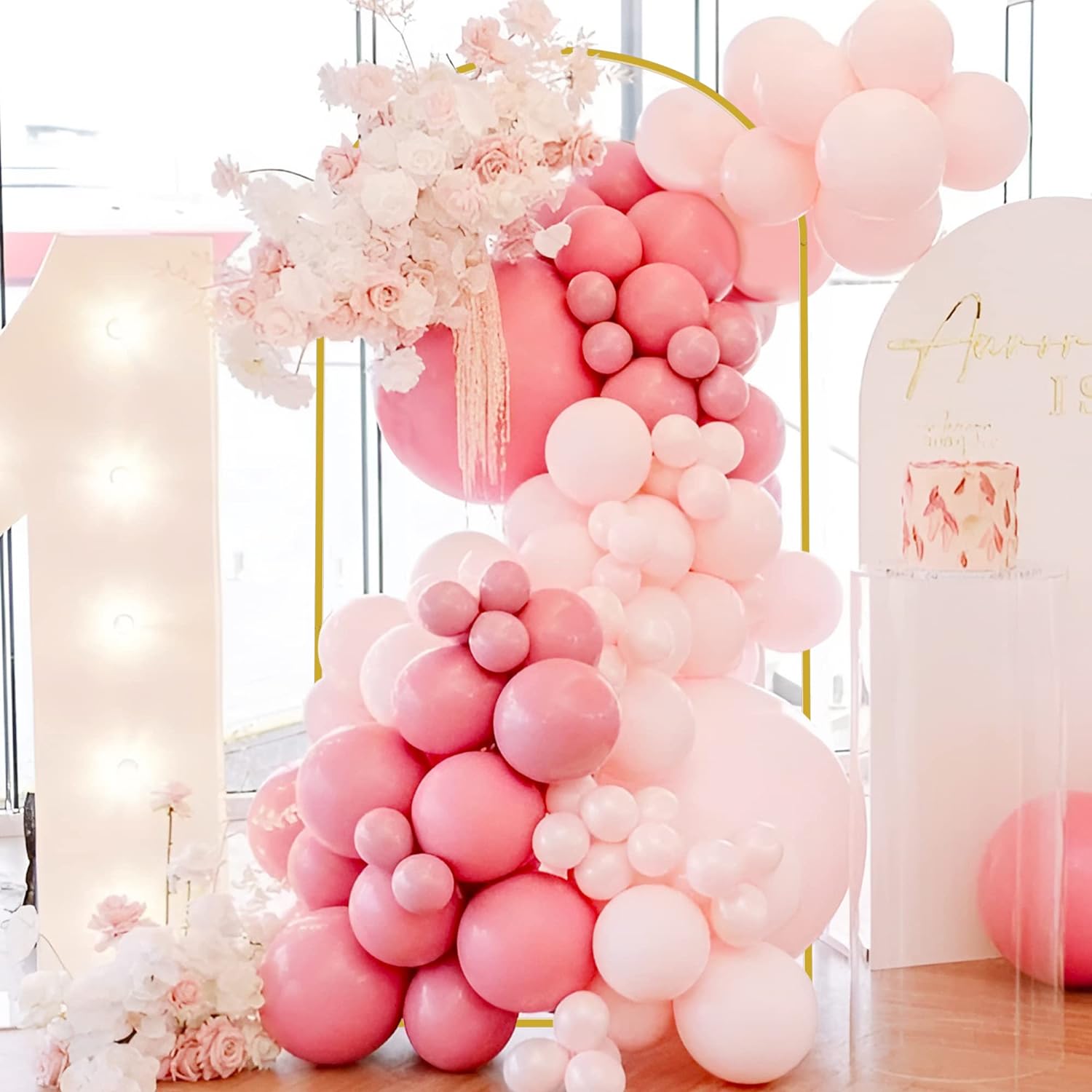 Gold Metal Lightweight Golden Arch Backdrop Stand Set - Glueless Floral Flower & Balloon Frame Arbor, 7.2/6.6/6FT for Wedding Bridal Shower Decorations, Picture Backdrop Photoshoots, Three