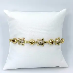14K Gold Plated Turtle Bracelet – Cute Heart Detail Adjustable Bracelet 7.5” - 8.5” inches