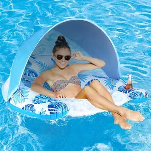 Pool Float with Canopy, Cup Holder - XL Pool Chair Lounge Float with Adjustable Sun Shade Cover, Drink Holder, Ergonomic Headrest,Inflatable Pool Float for Adults for Gifts