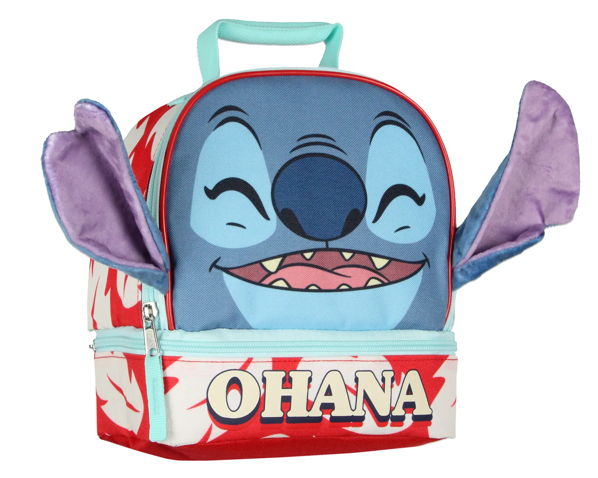 Disney Lilo and Stitch Lunch Box peek-A-Boo 3D Velvet Ears Ohana Dual-Compartment Insulated Lunch Bag 10"