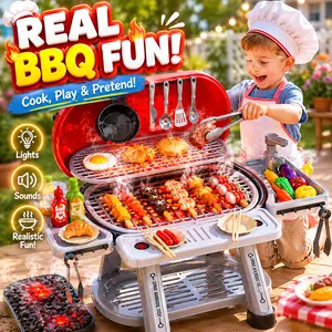 Kids BBQ Grill Toy Set for Toddlers with Realistic Smoke & Lights, Pretend Play Barbecue Cooking Playset for Backyard Summer Outdoor Fun, Interactive Grill Kitchen Toy for Boys & Girls Ages 3-8