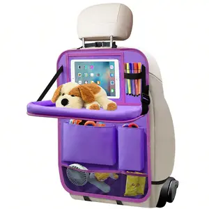 2pcs Car Back Seat Organizers - Foldable Table Tray, With Kick Mats/Cup Holder/Umbrella Holder/Laptop Table & Car Eating Tray Dining Table