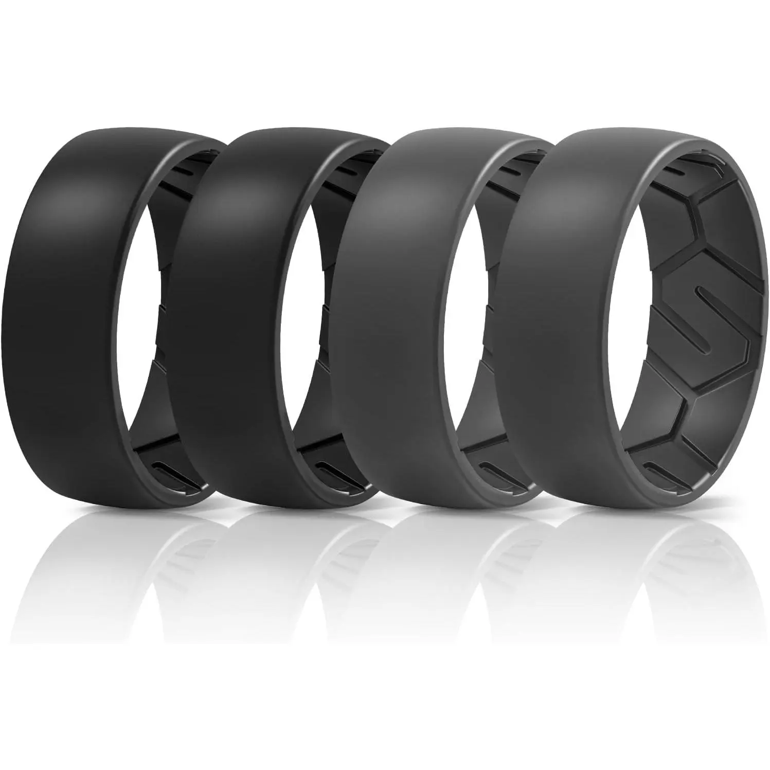 Men's 100% Silicone Fashion Rings Multipack, Breathable Wedding Band Alternative for Daily Wear, Workouts & Active Lifestyles, Rubber Rings, 100% Silicone Rings