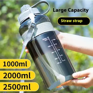 Outdoor creative large-capacity plastic cup Sports water bottle with strap and straw Portable water cup for men and women's fitness
