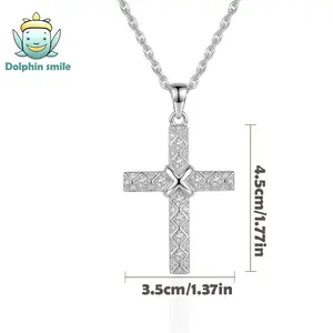 Silver cross necklace，S925 Silver Cross Inlaid Synthetic Moissanite Cross Pendant Necklace,SUitable for Men and Women