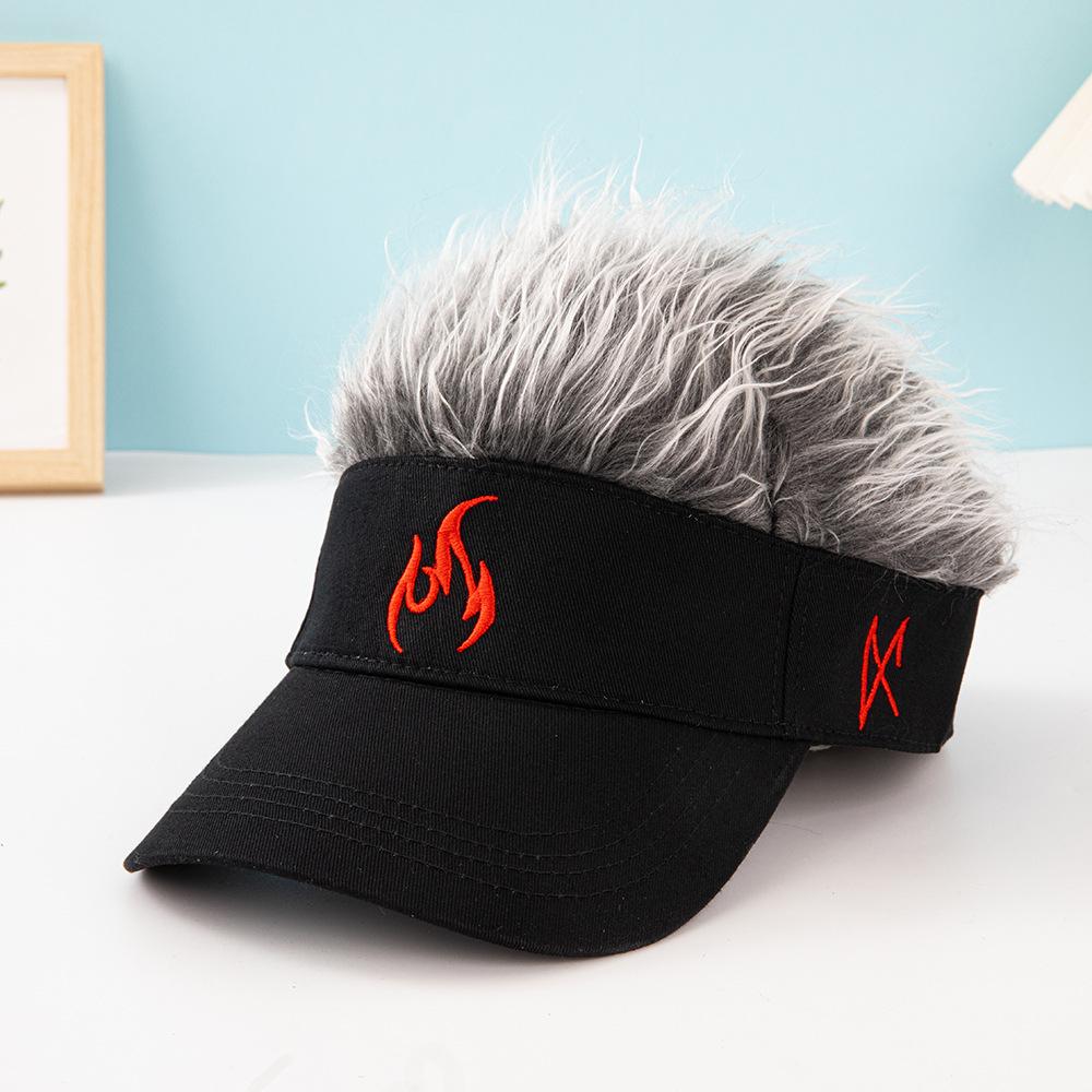 Outdoor sun protection, sunshade, UV protection wig baseball cap, men's and women's embroidered flame truck driver hat, hot-selling new style in Europe and America.