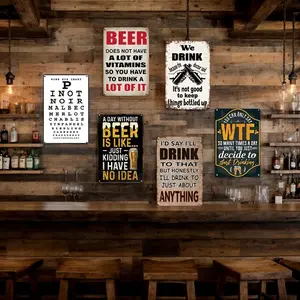 6pcs Vintage Metal Beer Signs - Funny Bar Decor with Sarcastic Drinking Quotes - Rustic Pub Wall Art - Heavy-Duty Tin Plates for Man Cave, Home, or Party - - Ideal Gifts for Beer L