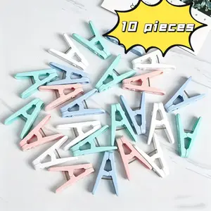 10-Pack Wind-Resistant Plastic Clothes Clips, Clothespins Bulk, Random Four Colors, Durable Material, Secure Grip, Ideal for Home, Dorm, Travel
