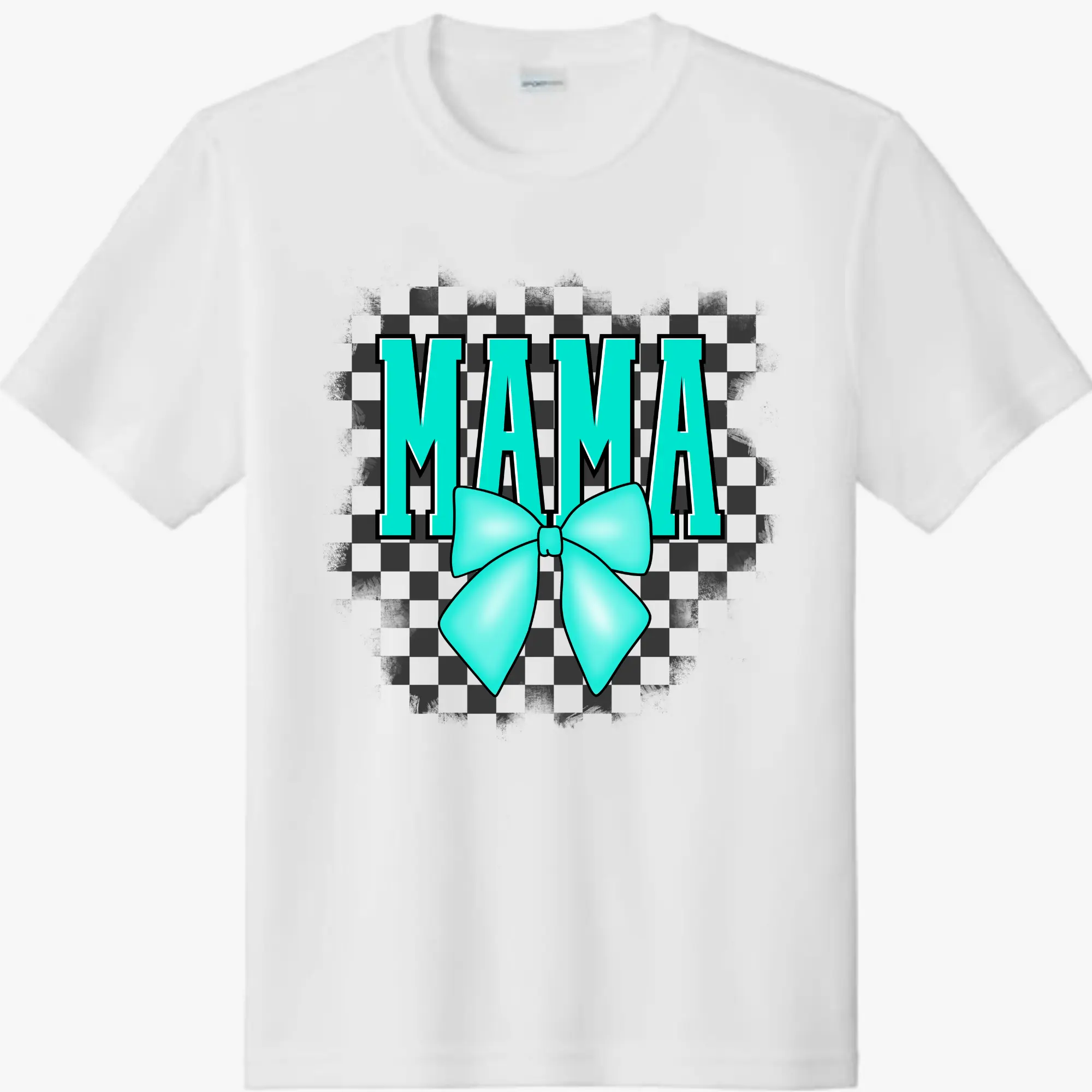 Teal Mama Direct-to-Film (DTF) Print with Black Checked Background for Graphic Tees, T-Shirts, DIY Specialty Supplies, Graphic Tee, Tee