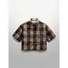 【Order Size Up】Unisex Spring Summer Glitter Street Style Crystal Spider Web Plaid Short Sleeve Woven Shirt